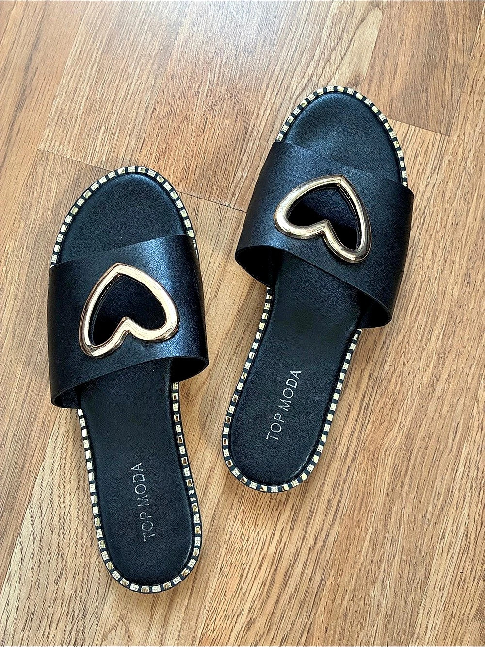 Top Moda Teresa Heart Slide Sandals Black US 7.5